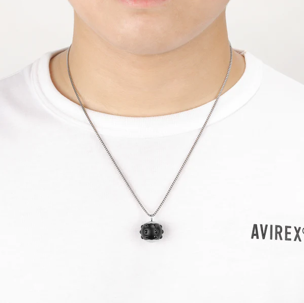 Black Stainless Steel Pulsed Magnetic Ball-Shaped Pendant.  Rotating Center, Elegant Modern Design, Helps to Reduce Stress, and Anxiety, Boosting Cellular Activity and Reducing Inflammation.