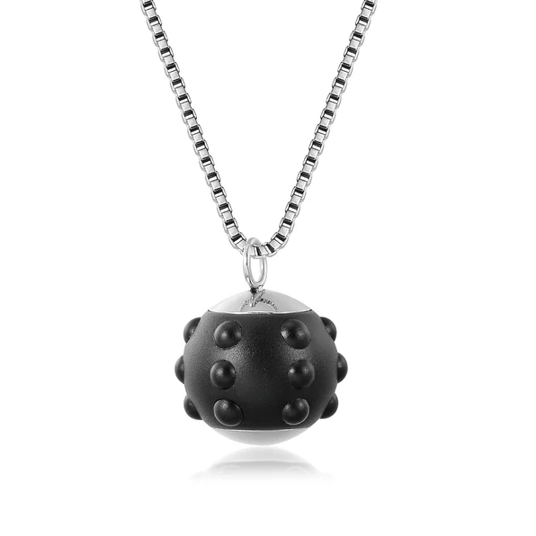 Black Stainless Steel Pulsed Magnetic Ball-Shaped Pendant.  Rotating Center, Elegant Modern Design, Helps to Reduce Stress, and Anxiety, Boosting Cellular Activity and Reducing Inflammation.